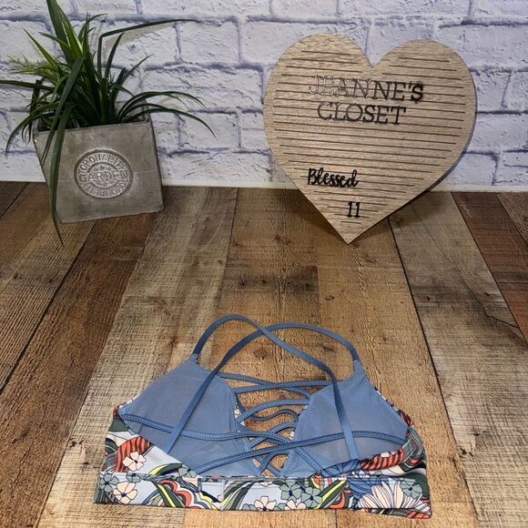 Victoria's Secret Sport Strappy Floral Sports Bra Small Blue Multicolor - Picture 7 of 10